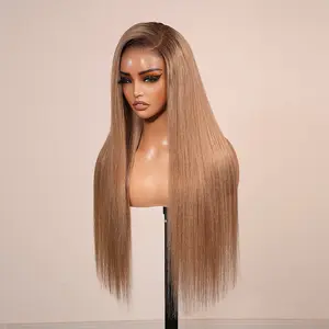 [5x6 Lace] Megalook Glueless Lace Front Human Hair Wig 5x6 Pre Cut HD Pre Plucked Silky Straight 4MTB Color Ombre Blonde 100% Human Hair Wig