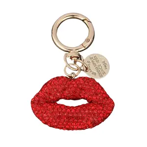 Lip-Shaped Keychain with Pink Rhinestone Lips Gold Tone Ring Minimalist Style for Women Ideal for Bags Car Keys Phone Straps