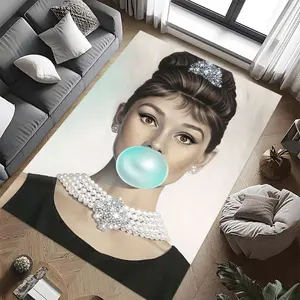 Audrey Hepburn (2) Stylish and creative printed pattern doormat for hallways, bathrooms, and entryways.  Home decor for living rooms, bedrooms, and bedside areas.  Suitable as Halloween, Christ