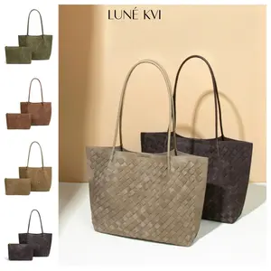 LUNÉ KVI New Vintage-Style Matte Leather Handwoven Shoulder Bag for Women Simple, Spacious Crossbody Bag Versatile Fashion Tote Bag Lightweight for Daily Use and Work College Student Suede Bag