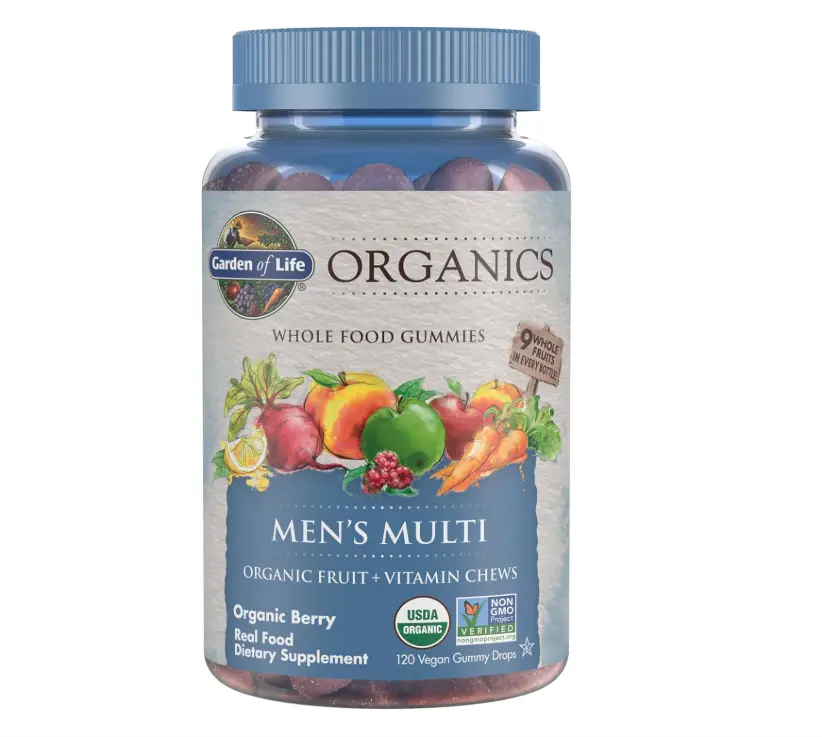 Men's Gummy Vitamins - Berry - Certified Organic, Non-GMO, Vegan, Kosher Complete Multi - Methyl B12, C & D3 - Gluten, Soy & Dairy Free, 120 Real Fruit Chew Gummies