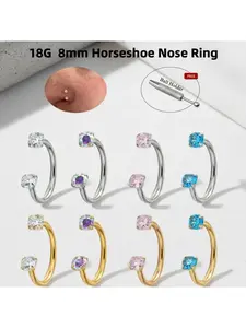 18G Horseshoe Nose Ring with Internal Thread, 8mm Hoop Piercing Jewelry with Free Auxiliary Tool & Ball Holder, Hypoallergenic Nose Piercing Accessory for Daily Party Wear Gifts