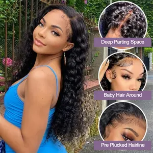 30 40 Inches Bouncy Curly Lace Front Wigs 13X4 13X6 250 Density Peruvian Human Hair Wigs Brazilian Deep Wave