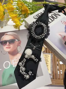 Shiny Polyester Fiber Tie, Cool Design, Unisex French Social Elite Style, High-End Pearl Lace Tie, Unique Design, Sparkle Accents, Party & Formal Wear