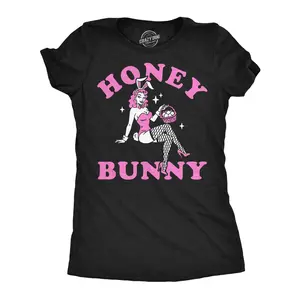 Womens Funny T Shirts Honey Bunny Sarcastic Sexy Easter Bunny Tee For Ladies Funny Womens T Shirts Cute Vintage Fashion Casual Ladies T-Shirt Gift Easter Tops for Women Women's Novelty Tees Black -