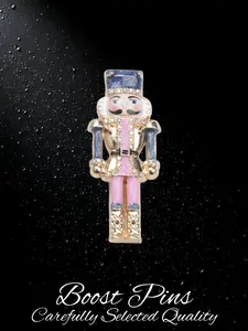 Gold Tone Enamel Nutcracker Brooch for Women, Christmas Themed Rhinestone Soldier Lapel Pin, Alloy Statement Brooch, Fashion Jewelry for Coat Scarf, Holiday Gift for Her