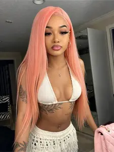 Pink Wig 13x4 Lace Front Wigs Pre-Plucked Natural Hairline HD Transparent Lace Wig Heat Resistant Synthetic Wig Natural Look  Pink Concert Look Straight Lace Frontal Wigs Free Parting Dating Party Cosplay 28 Inch