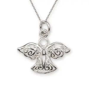 925 Sterling Silver 18" 18mm Filigree Religious Guardian Angel Charm Necklace