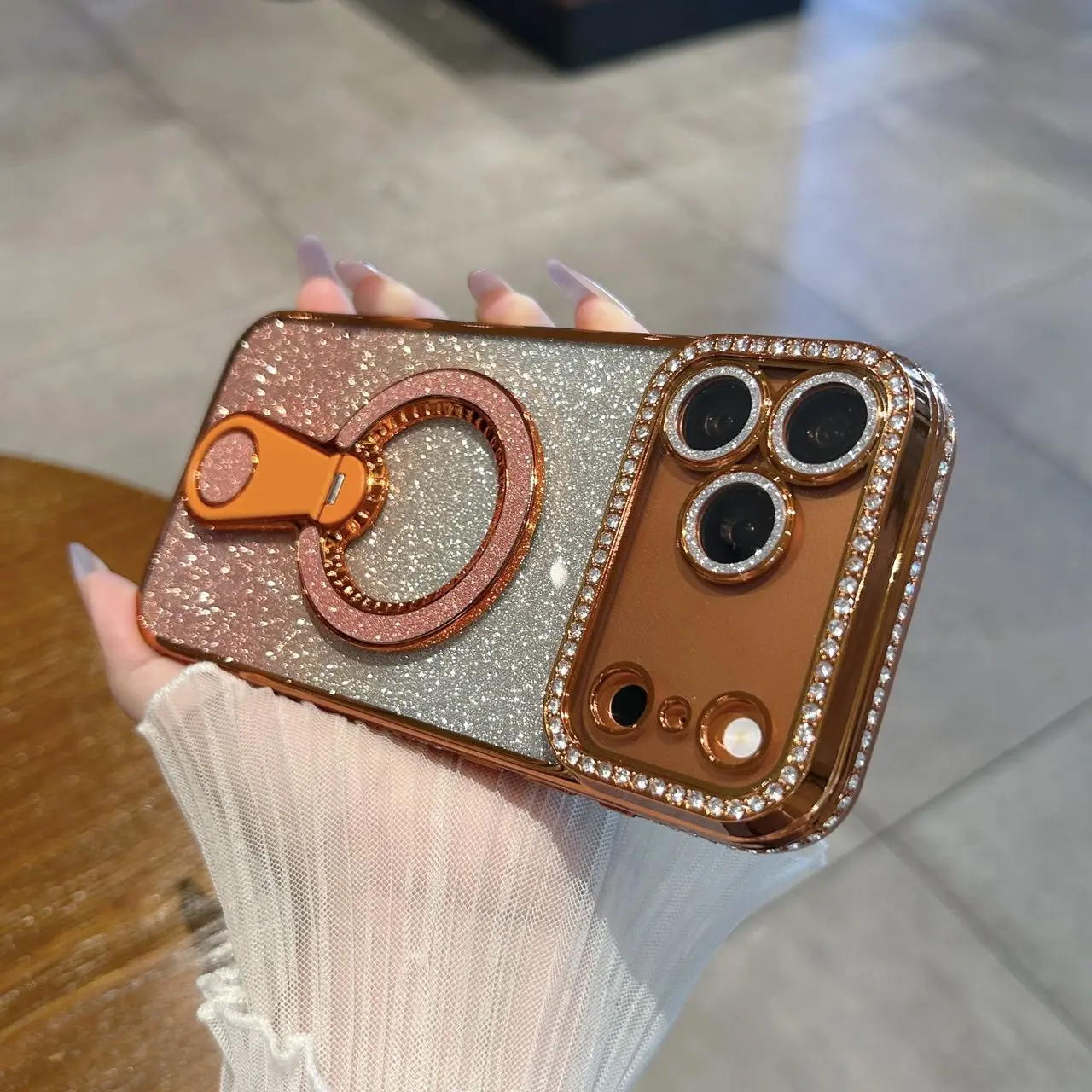 Glitter Sparkling for iPhone 17 Pro Max 16 15 14 Case with Stand, With Camera Protector, Glitter Bling Card & Soft TPU Diamonds Bumper Protection Cover for Women Girls