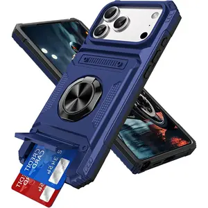 Phone Cases for iPhone 17 Pro Max 16 15 14 13 12 11 Pro Max Plus with Hidden Card Holder [Store 2 Cards] 360° Spin Kickstand Heavy Duty Dual Layer Shockproof Cover case for iPhone 17 Pro Max 6.9"