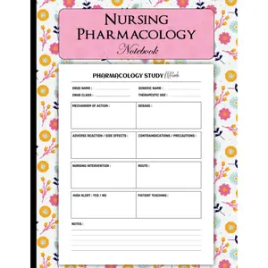 Nursing Pharmacology Notebook: A Blank Medication Template Notebook for Nursing Students | 120 pages