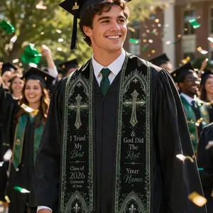 Personalized Christian Graduation Sash Class of 2026 , God Did The Rest Catholic Quote Stole Custom Name School, Religious College Gift
