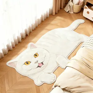 1pc Cute Healing Black and White Cat Bedroom Decoration Carpet Ins Cartoon Style Animal Pattern Living Room Soft Decorative Super Fluffy Rug Pet Atmosphere Bathroom Washable Non-slip Mat Modern Simple Irregular Shape Balcony Leisure Rug