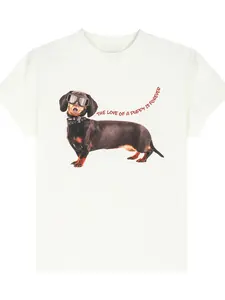Unisex Fun Sausage Dog Print T-Shirt, Loose Fit Casual Short Sleeve, Sporty Style, Cartoon Pattern, Men's and Women's Clothing