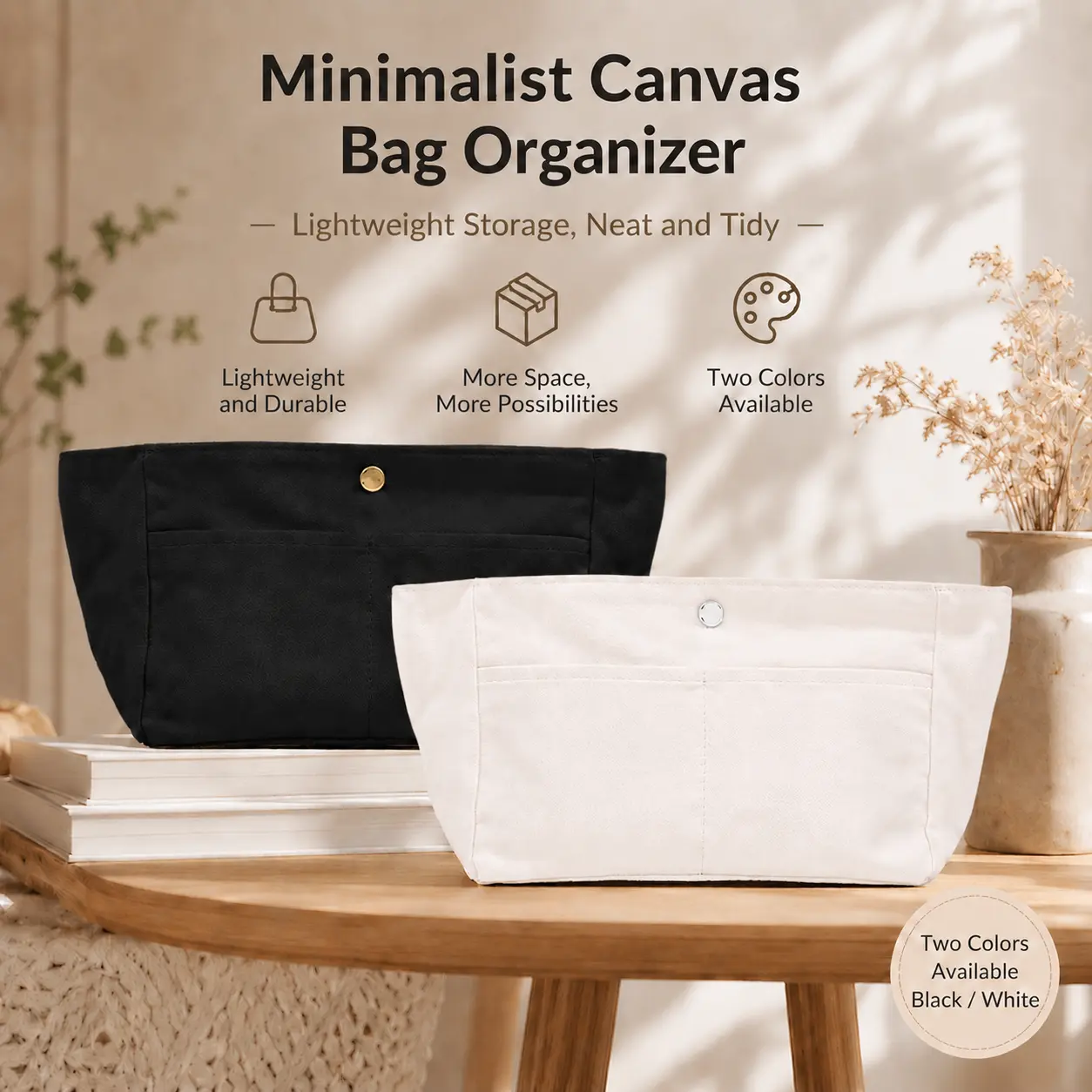 Canvas Bag Organizer Insert for Women, Portable Multi-Pocket Purse Liner for Tote & Shoulder Bags, Keeps Belongings Tidy