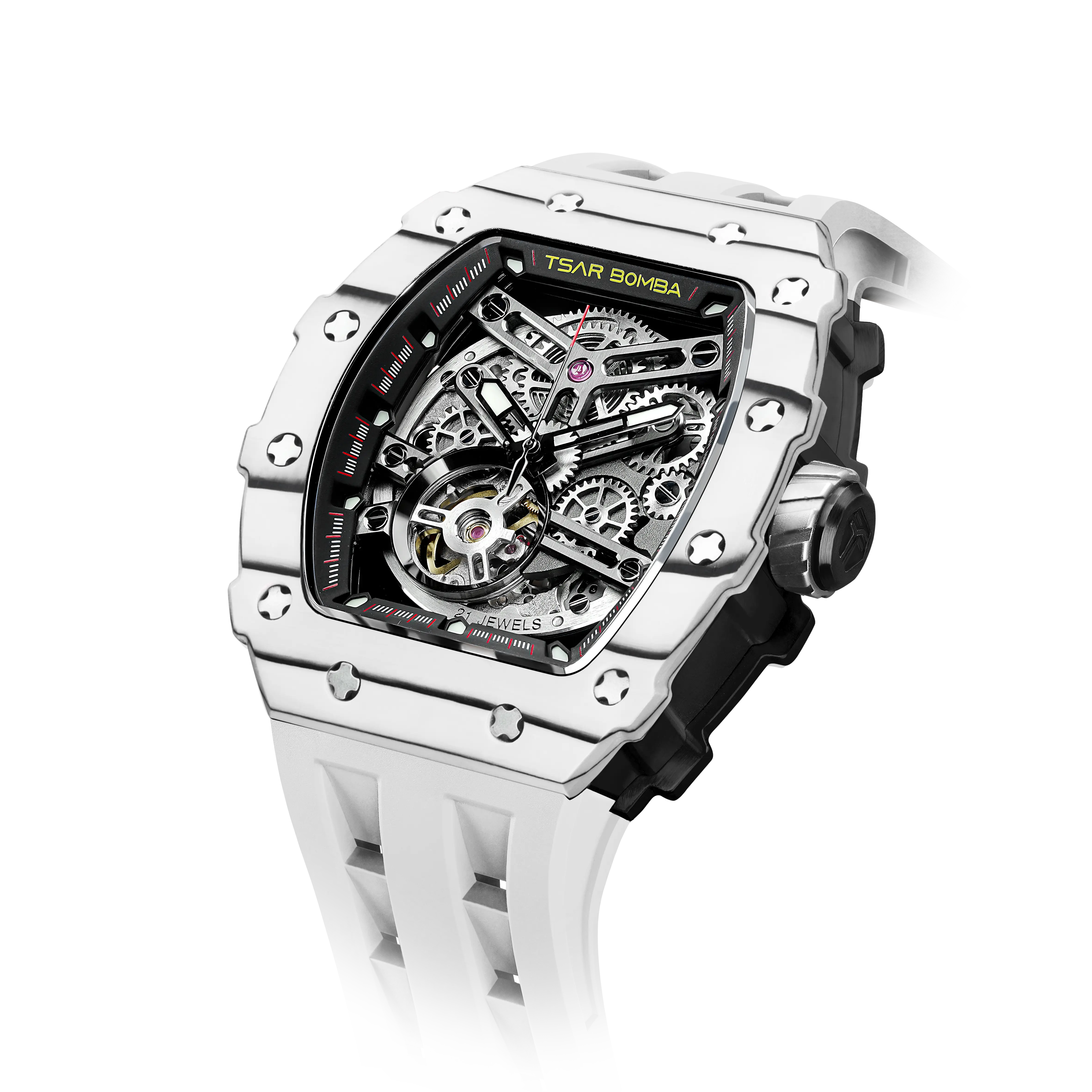 TSAR BOMBA Men's Watches Carbon Fiber Automatic Hollow fluoroelastomer(FKM) Strap luxury watches reloj de men fashion