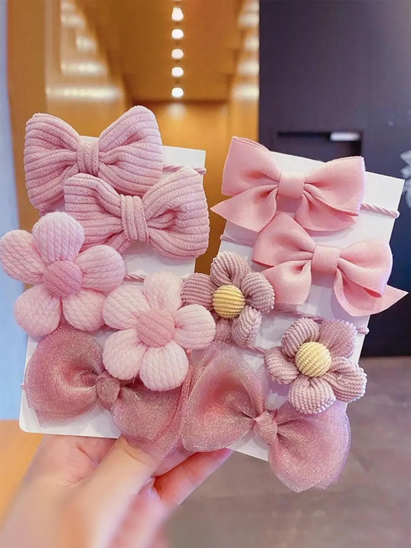 10pcs-Cute-Girly-Mesh-Bowknot-Flower-Hair-Ties-For-Girls-Princess-Pink-Tie-With-Elastic-Band-Suitable-For-Daily-Use