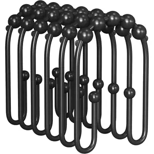 Shower Curtain Hooks, Black Rust Proof Non-Slip Double Hooks for Shower Curtain, Sturdy Metal Rings Bathroom 12Pcs