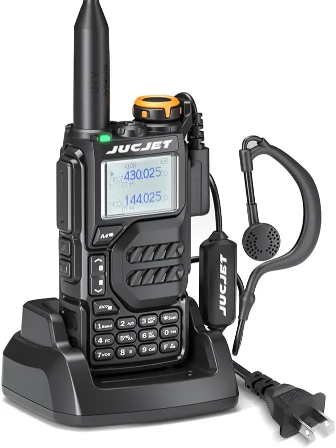 JUCJET UV-K5 Handheld Walkie Talkie, Dual Band VHF/UHF 144-146/430-440MHz Wireless Long Range 2-Way Radio with LED Light, 200 Channels, Adjustable Audio for Outdoor Camping Hiking (1-Unit Package)