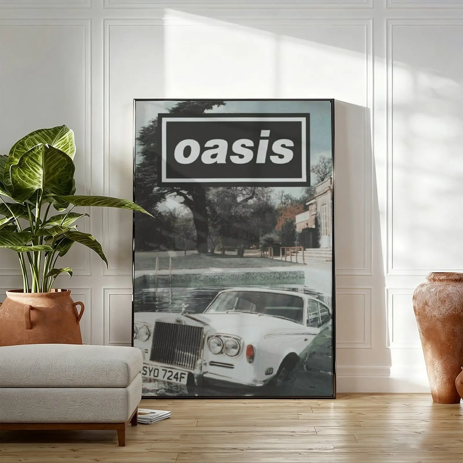 Oasis Retro Car Poster Canvas Wall Art, Vintage Britpop Music Poster Print, Retro Car Pool Room Decor for Bedroom Living Room Dorm, Unframed