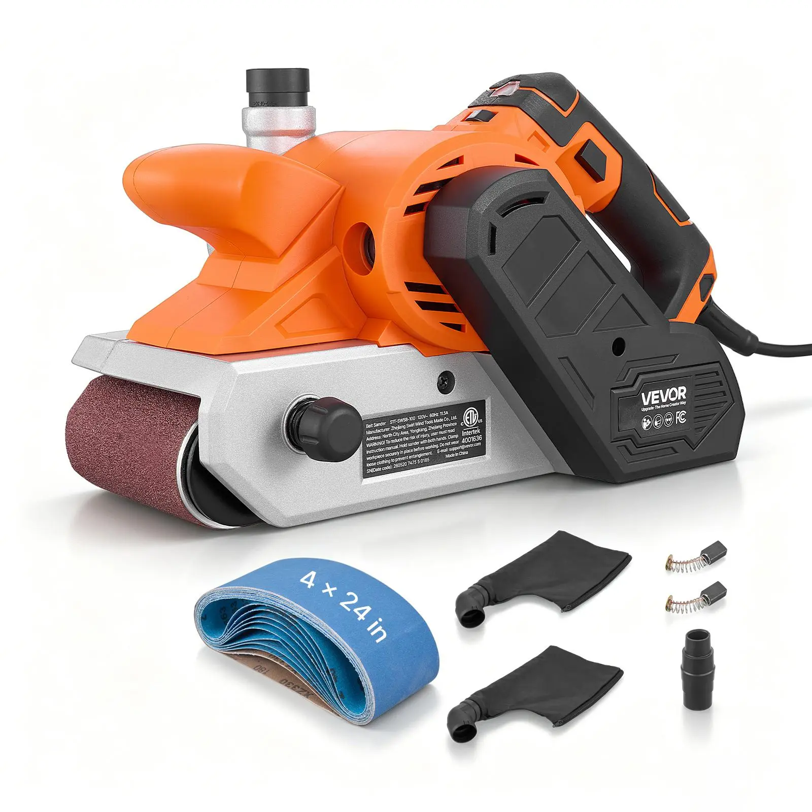 【BackToSchool】VEVOR 11.5A Belt Sander 4" x 24" Woodworking Belt Sander 6 Variable Speeds, 900-1550 FPM Sanding Machine with 10PCS Sanding Belts, 2 Dust Bags & 2-in-1 Vacuum Adapter for Woodworking Projects