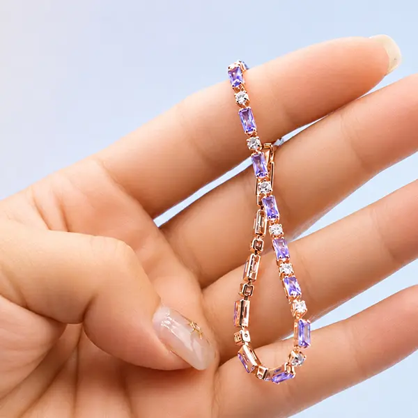 Purple CZ Tennis Bracelet for Women | Sparkling Lavender Crystal Bracelet | Elegant Jewelry Gift