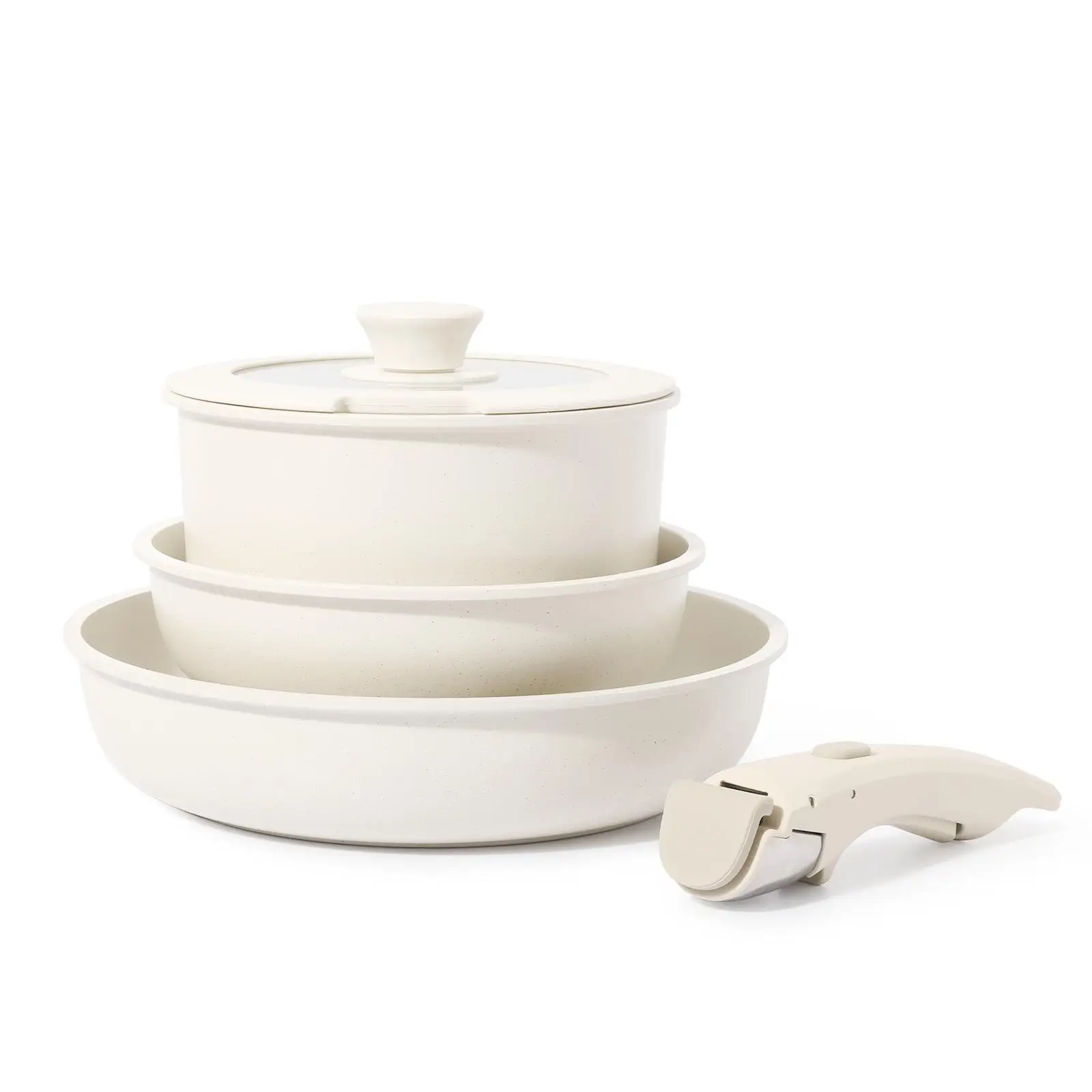 CAROTE 5pcs Detachable Handle Pots and Pans Set,Cream White Nonstick Cookware Sets, RV Cookware…