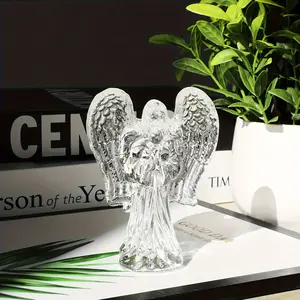 Hand-blown Crystal Angel Statue Transparent Light Art Ornaments Home Office Lucky Decorations Christmas Halloween New Year's Peace Gifts