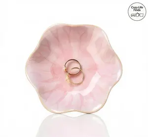 Ceramic Lotus Leaf Decorative Ring Tray - Small Key Bowl, Jewelry Organizer for Necklaces & Earrings, Home Supply Gift for Mom, Pink