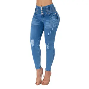BUTT Lifting Jeans Distressed Light Blue TK457 - Comfortable Fit for Womenswear, Pocket Detail, and Skinny Fit Design