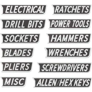 12 Pack of Toolbox Labels,3D Printed Tool Box Label,Magnets-Reusable Organizer Labels for Toolboxes,Carts,Drawers & Cabinets (Black)