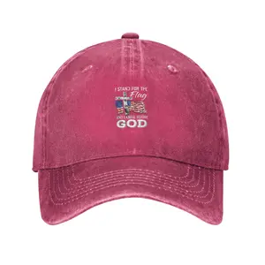 Vintage Washed Black Dad Hat, Faith & Country Inspired Print Baseball Cap, Distressed Patriotic Christian Hat for Men & Women