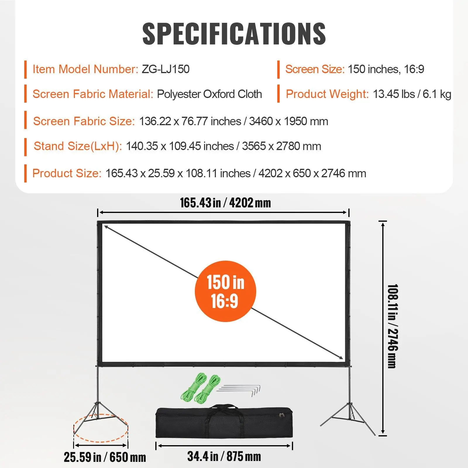 150 inch-  Six Feet