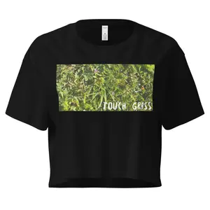 Grounded Women's Crop Top - Touch Grass Graphic, 100% Combed Cotton, Relaxed Fit, Dropped Shoulders, Side-Seamed, Preshrunk, Bangladesh Sourced