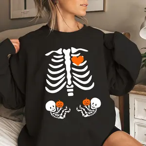 Halloween Twins Maternity Sweatshirt, Funny Pregnancy Announcement Shirt 2024, Pregnant Women Costume, Fall New Mom Sweater, Mommy to Be Gift