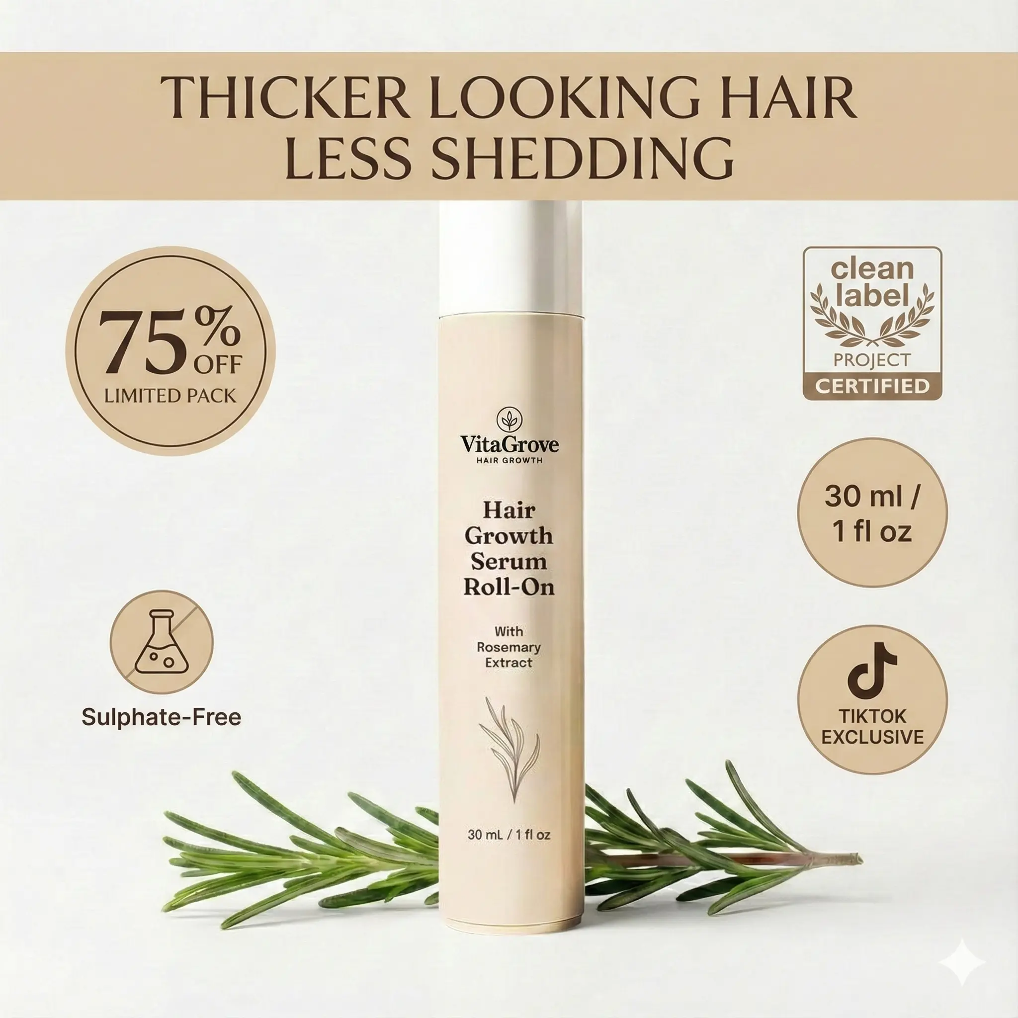 VitaGrove (Formerly VitaGrow) Hair Growth Roll-On Serum – 9 Active Ingredients with 3% Rosemary & Biotin – DHT Blocker – Redensyl & Anagain – Nourishes Roots & Strengthens Follicles – Paraben & Sulfate Free – Precision Scalp Applicator – Non-Oily Formula