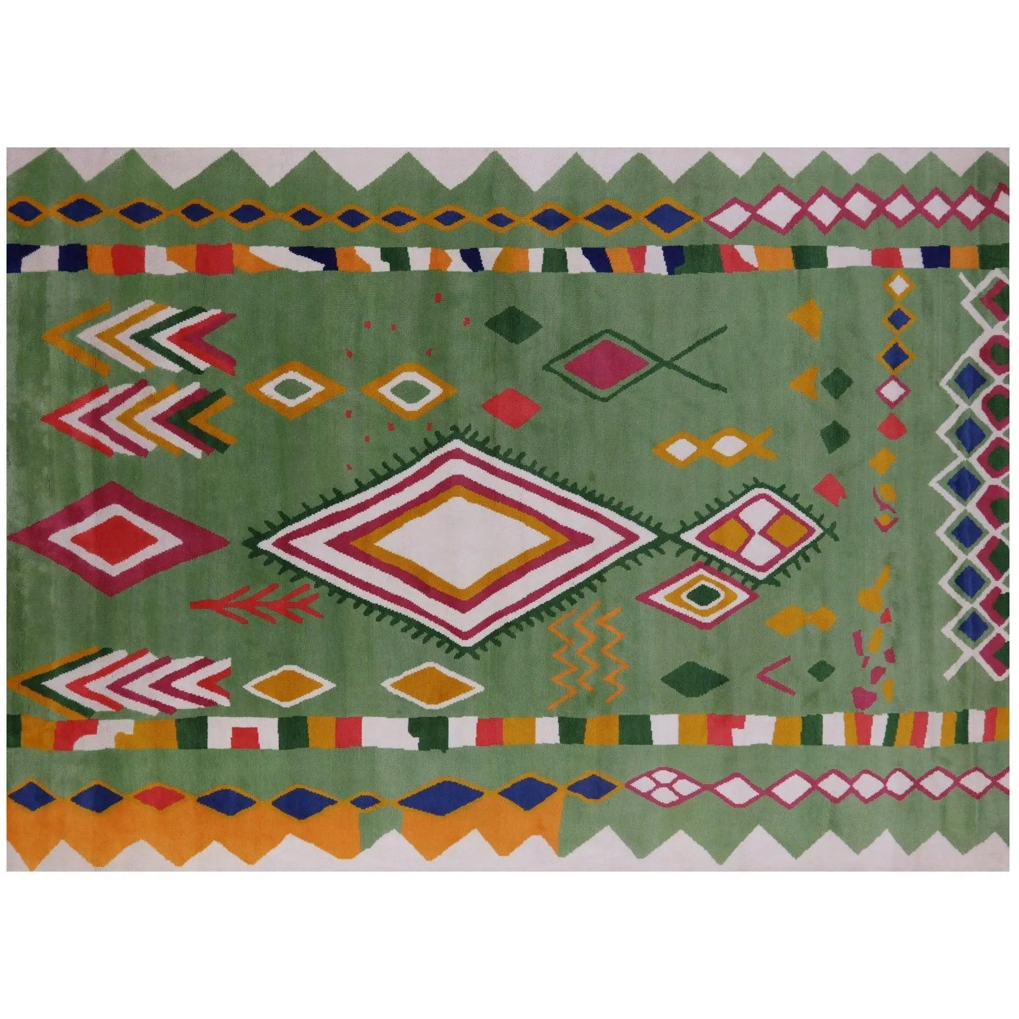 Green 10' 1" X 13' 10" Moroccan Hand Knotted Wool Rug - Q21121