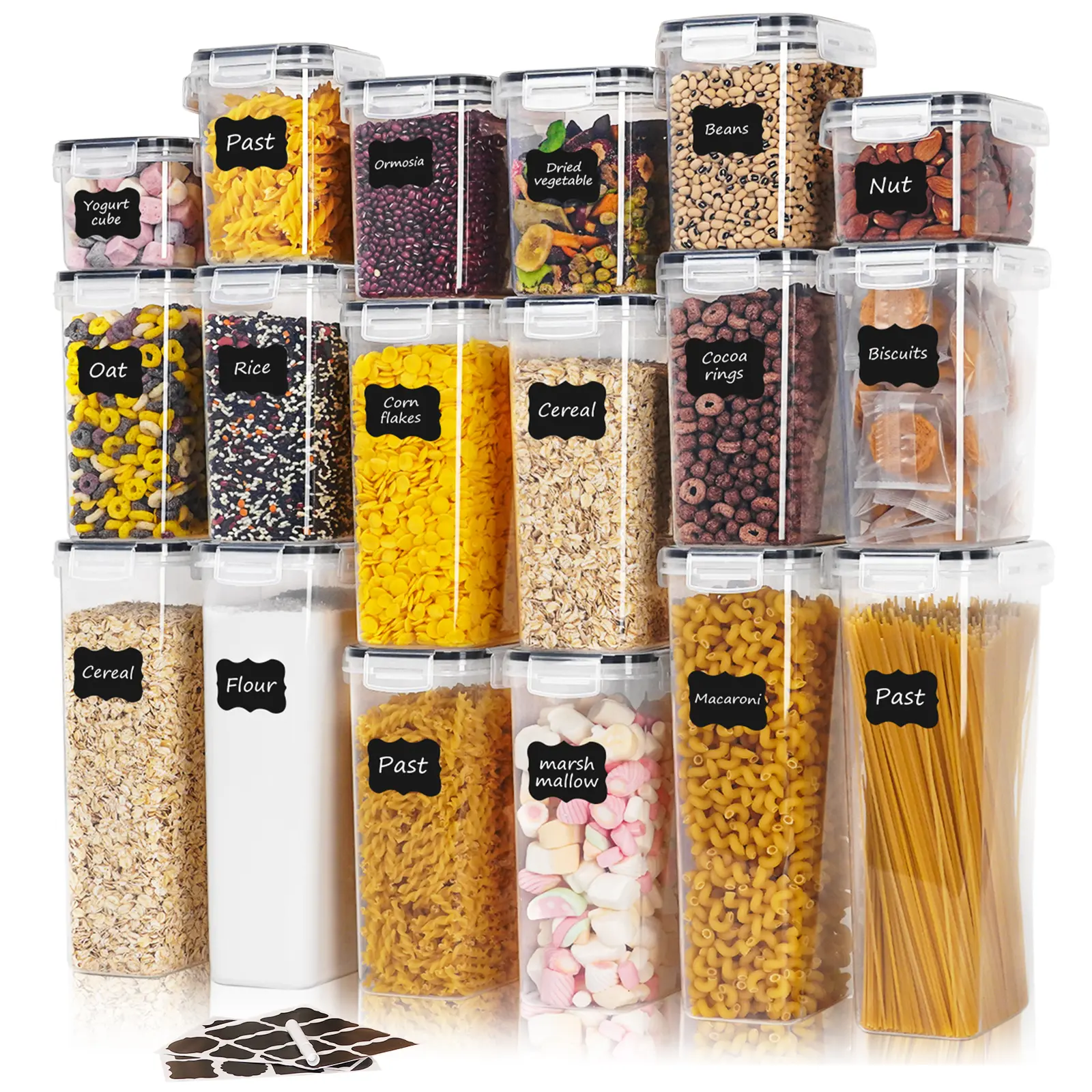 9/18Pcs Airtight Food Storage Containers With Lids, BPA Free Kitchen Organization Set, Dishwasher Safe, With Labels Spoon, Cereal & Flour Dispensers Reusable Silicone Stackable Utensils pantry organizer