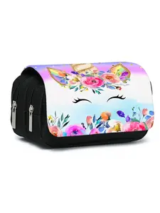 Unicorn Pony Pattern Double Layer Flip Pencil Case