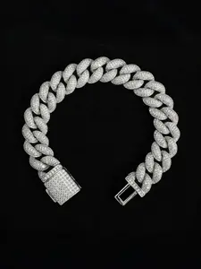 Hip Hop 15mm Cuban Chain Bracelet Diamond Bling Bangles Jewelry Chunky Gold Bracelets White Gold Iced Zircon Mens Luxury Bracelets
