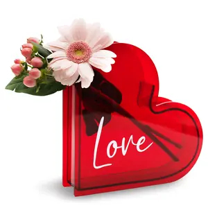 Heart Shaped Flower Vase Acrylic Red with Love Word Design