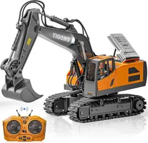 Remote Control Excavator Construction Toys for Boys 1200mAh RC Excavator Toy with Metal Shovel & Light 11CH 120+Mins Playtime 3-12 Year Old Kids Christmas Birthday Gift