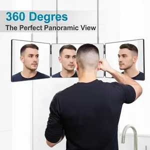 360° Trifold Self-Haircut Mirror with LED Light Adjustable Hooks，Height Adjustable with Two Hold Nails，Portable Barber Tool for Perfect Grooming & DIY Styling, Adjustable Trifold Barber Mirro to Cut Your Own Hair