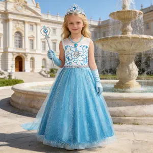 Girl Princess Dress Set Fairy-Tale Princess Costume 7PCS Wearing a Crown, Wand, Gloves, necklace, and ring.Suitable for Party/Role-Playing/Weddings/Birthdays