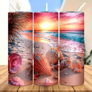 20oz Stainless Steel Vacuum Insulated Tumbler with Seashell Beach Design, Double Wall, BPA & PVC Free, Lid and Straw, Ideal for Hot and Cold Drinks - Perfect Gift for Loved Ones for Home, Travel & Outdoor Use