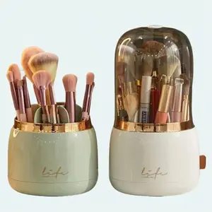 clabesics 360° Rotating Cosmetic Brush Holder – Portable & Clear Makeup Organizer