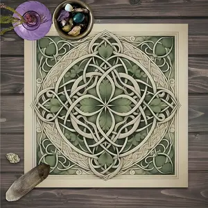 Vintage Green Celtic Knot Design Square Tarot Tablecloth, Witch-style Mystical home decor Altar Cloth Multiple Sizes Polyester Fabric, Easy to Clean and Maintain Decorative Divination Cloth for Spreads & Rituals Gift for family and friends