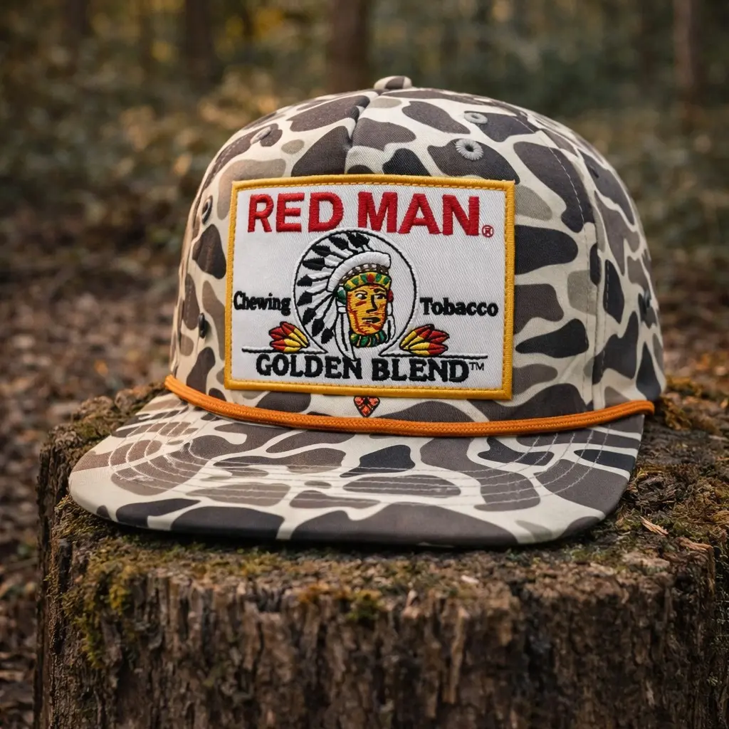 [SAVE 50%] Red Man Golden Blend Toobacco Camo Rope Snapback Hat Vintage Embroidered Hunting Fishing Cap Gift for Men
