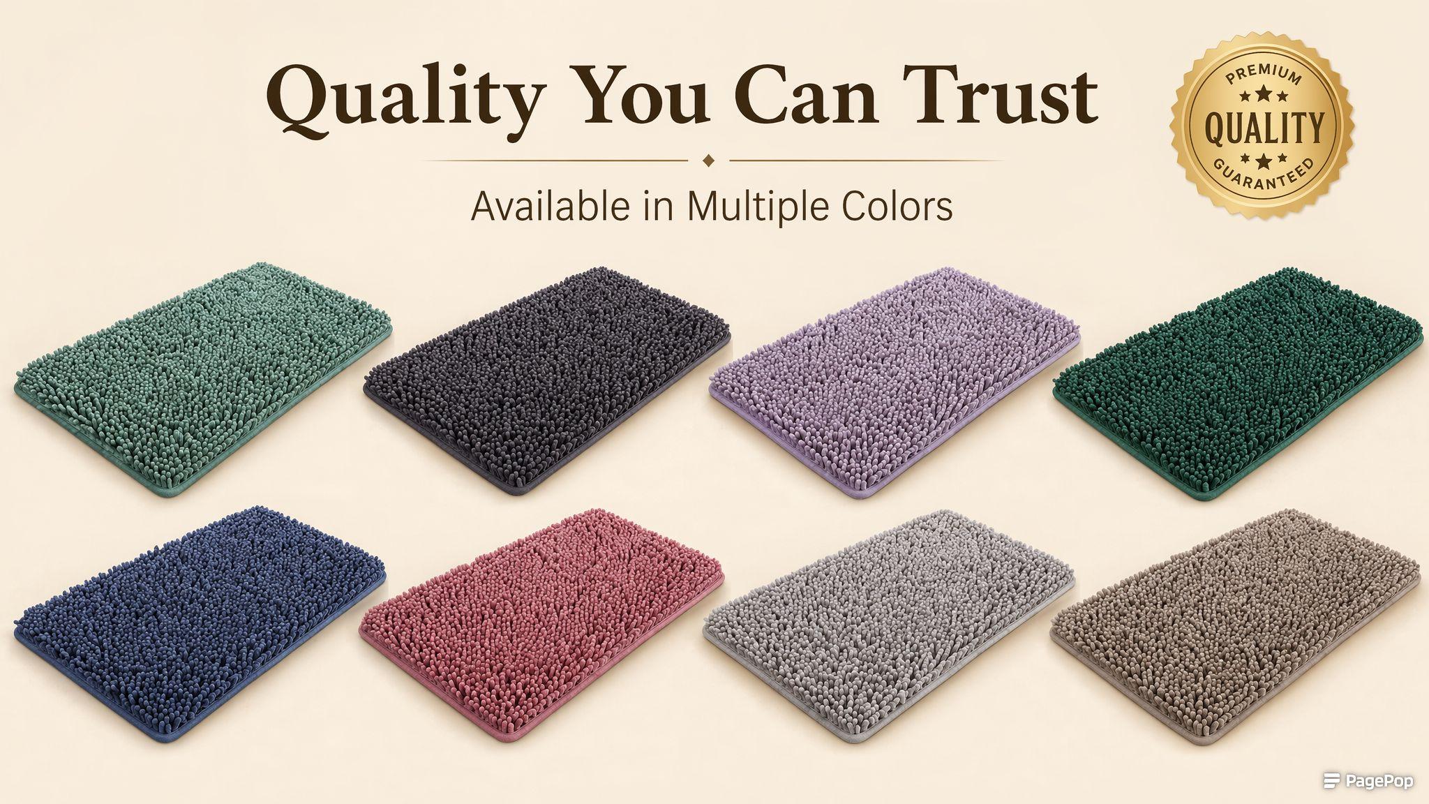 1-Piece Plush Short-Pile Chenille Anti-Slip Grip Rubber Back Mat, Quick-Dry, Stain-Resistant, Easy Clean Rubber Mat for Bathroom Wet Areas & Decor, Easy Clean Bath Mats