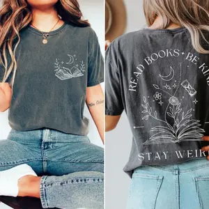 Read Books Be Kind Stay Weird T-Shirt, Front and Back Whimsigoth Bookish Tee Bookish Merch, Bookworm Boho Teacher Tee school t-shirt for women for men clothing crewneck t-shirt Breathable Casual Cotton Fitted Top Comfortable Fashion